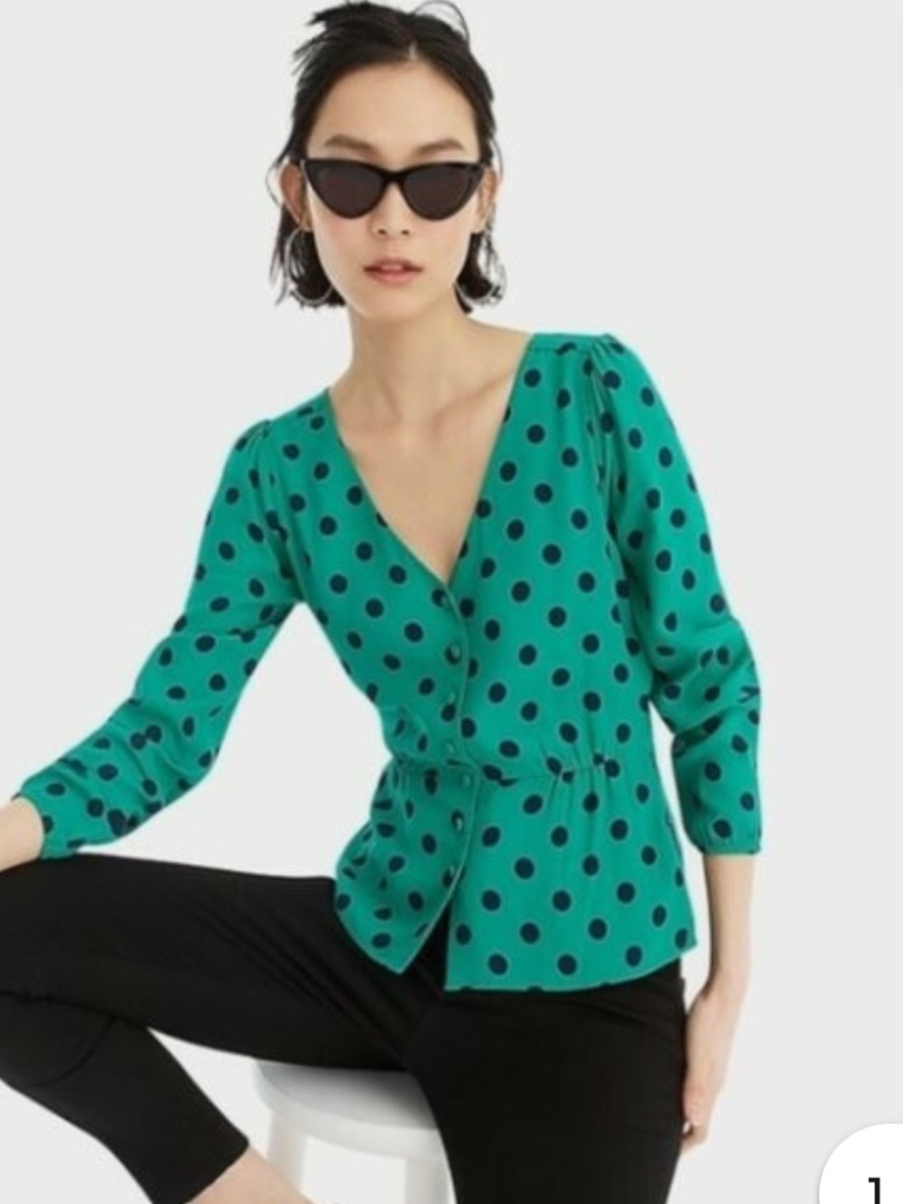 J. Crew Polka Dot Peplum Top in Green